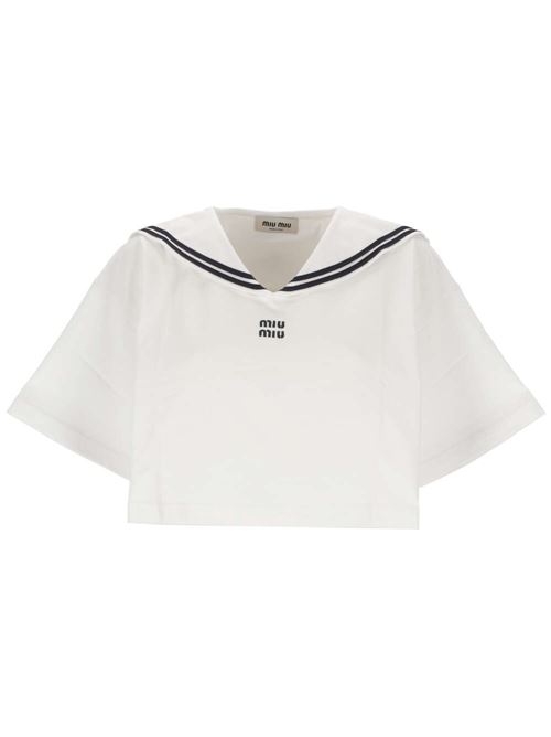 White cotton jersey top Miu Miu | MJN524S-OOO14EMF0009